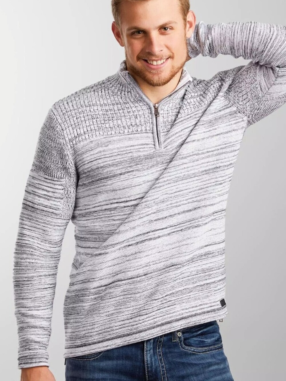 Buckle Outpost Makers Marled Knit Ribbed Quarter Zip Sweater Sz XL